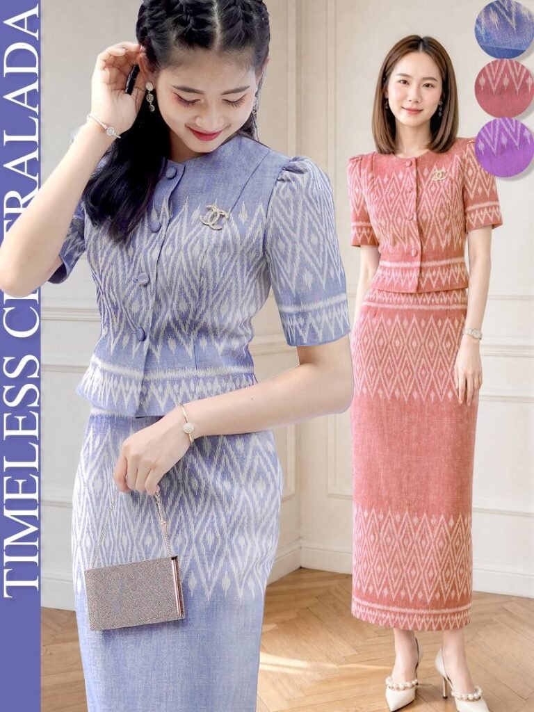 PANISA PS06 ชุดผ้าไทยลายลูกแก้ว 3 สี
